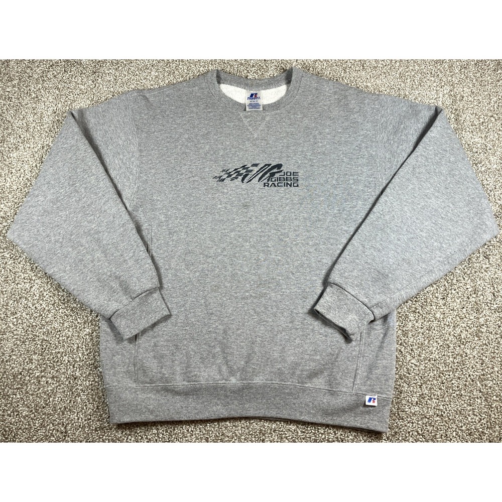 Vintage Russell Athletic‎ NASCAR Joe Gibbs Racing Grey Crewneck Sweatshirt Large